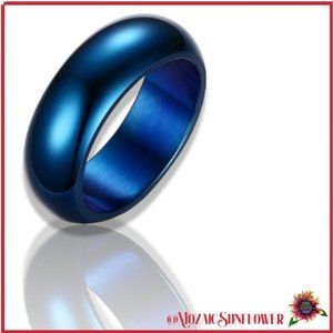 NWT Dome Style Blue Stainless Steel Matt Finish Men's Ring Size 10
